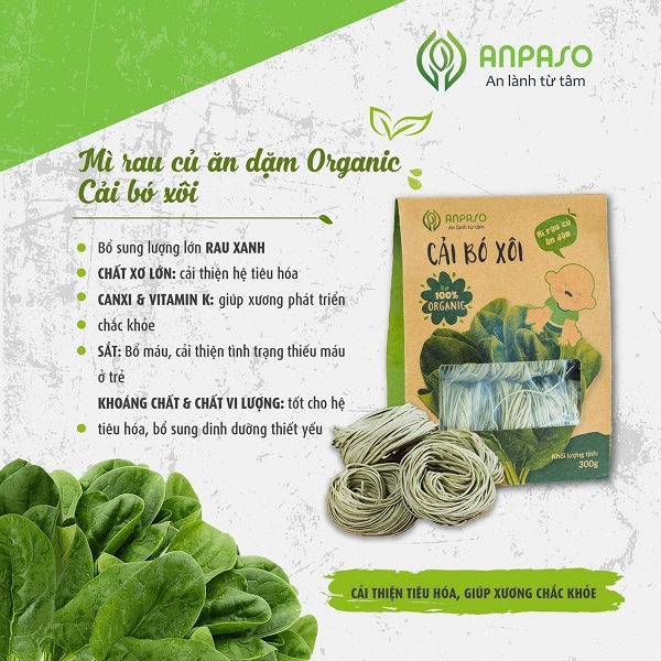 Mì Ăn dặm Cải Bó Xôi Organic Anpaso